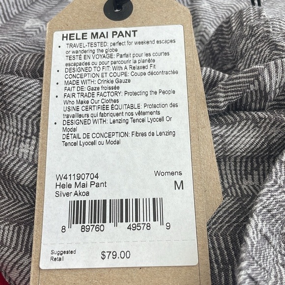NWT PrAna Women’s Hele Mai Pant Silver Akoa Casual Pants - Size Medium - Picture 10 of 10